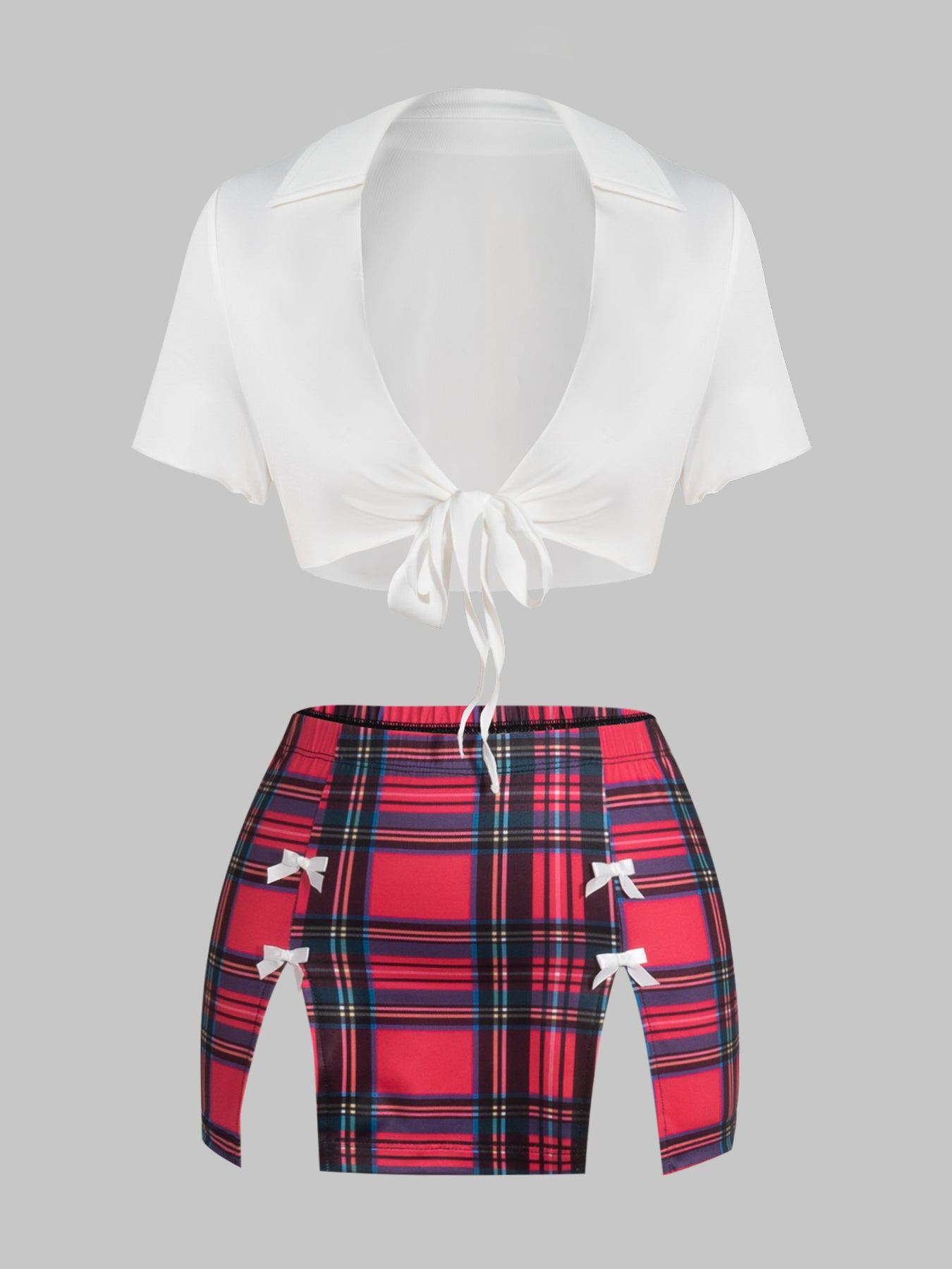 Fantasy costume red checkered 3-piece set