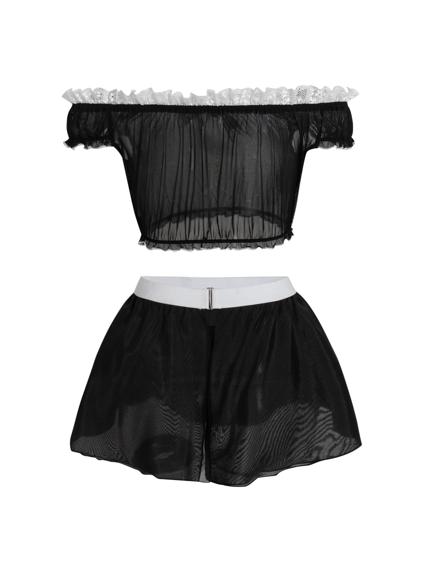 Three-piece Lace Patchwork Bubble Skirt Set