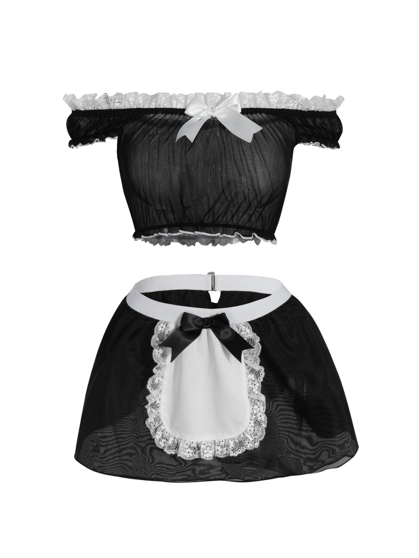 Three-piece Lace Patchwork Bubble Skirt Set